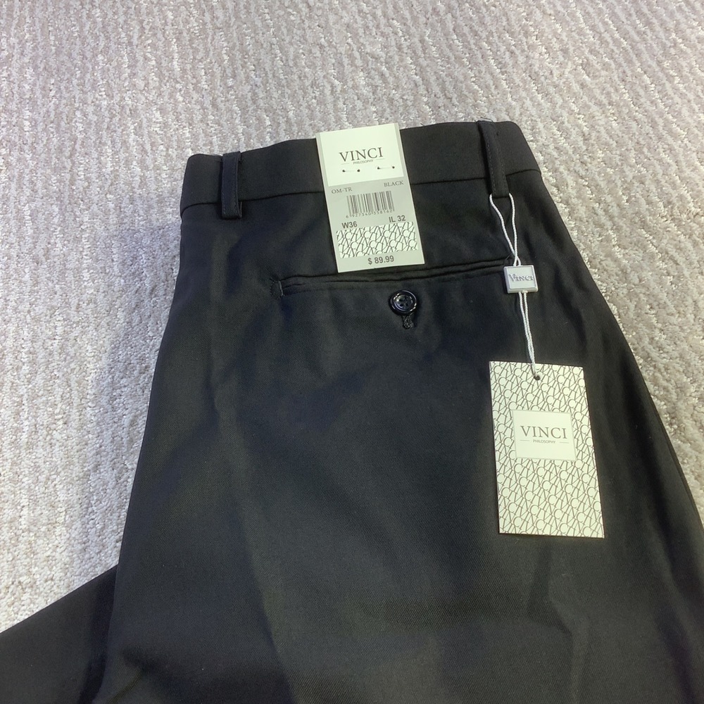 Vinci Philosophy Mens Black Flat Front Dress Pants 36 x 32 Actual (36 x‎ 31) NWT